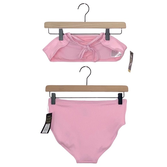 Girls Bandeau Ribbed Top & High Rise Hipster Ribbed Bottom Bikini Swim Set L - Picture 2 of 10